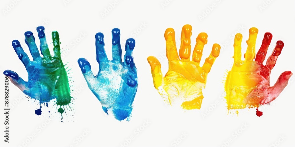 Obraz premium A row of painted hands with various color schemes, ideal for use in art or design projects