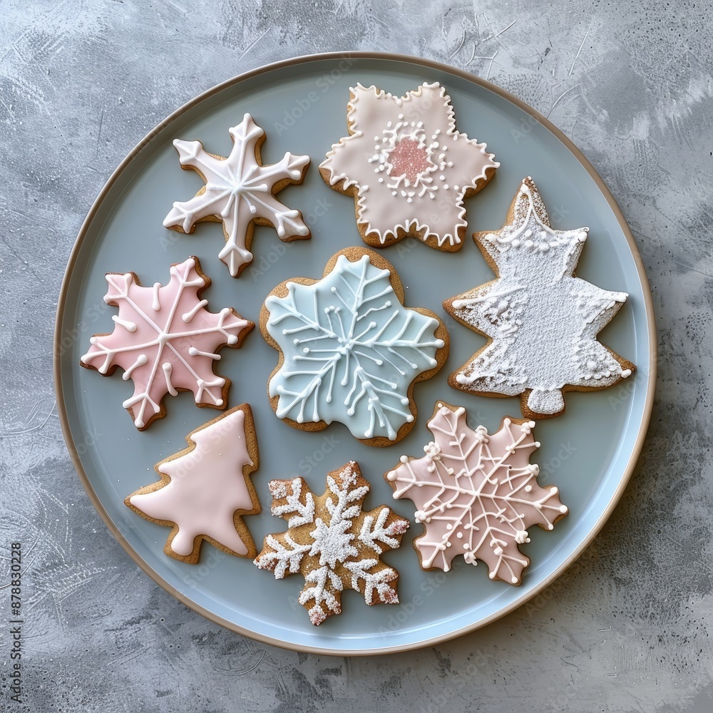 Vibrant iced gingerbread cookies on plate minimalist display of freshly baked treats Vibrant iced gingerbread cookies on plate minimalist display of freshly baked treats