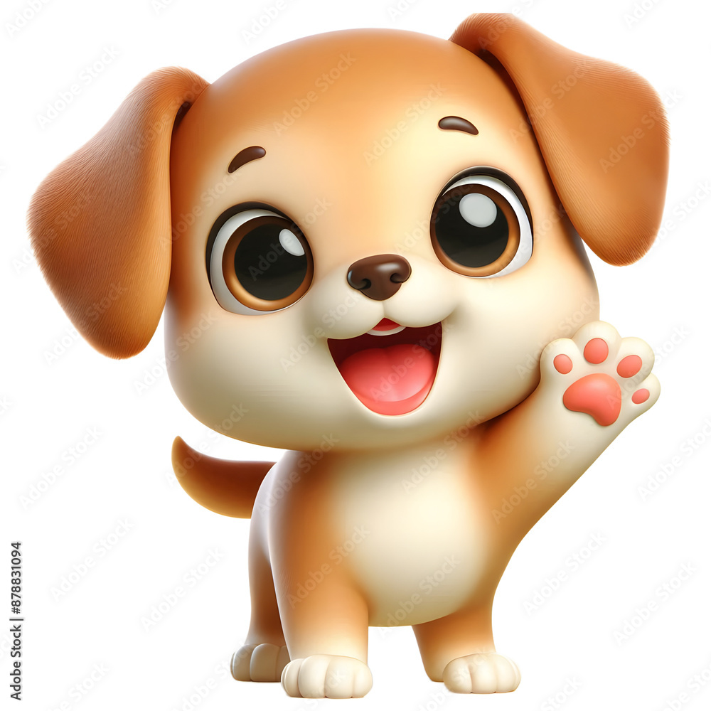 Cute Happy Puppy Waving 3D Cartoon isolated on transparent background Cute Happy Puppy Waving 3D Cartoon isolated on transparent background