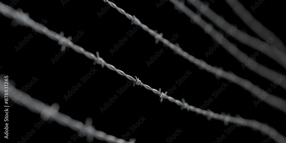 Fototapeta premium Barbed wire isolated on black background - 3D illustration