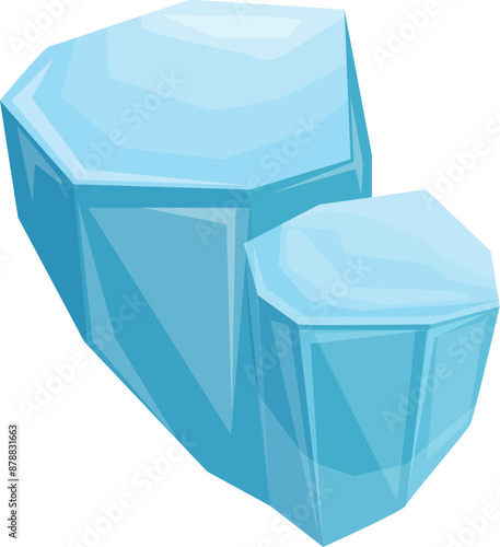 Two bright blue icebergs floating in the cold ocean