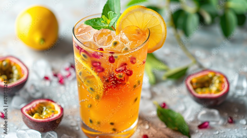 Fototapeta premium Refreshing Passionfruit and Pomegranate Cocktail