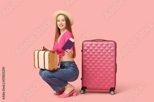 Young woman with passport a...