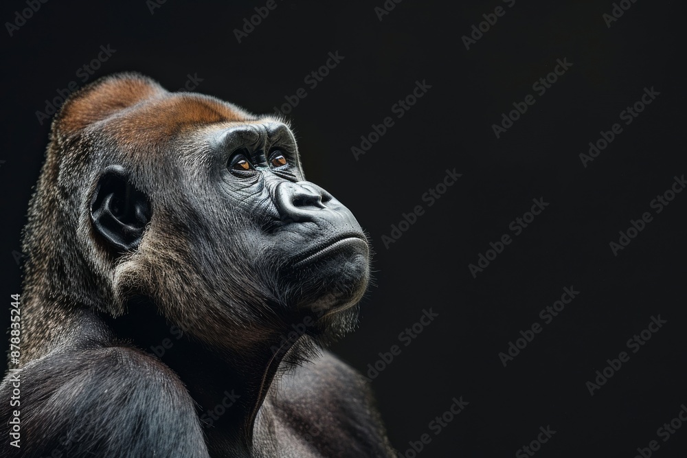 Obraz premium the beside view Eastern Lowland Gorilla, left side view, isolated on black background