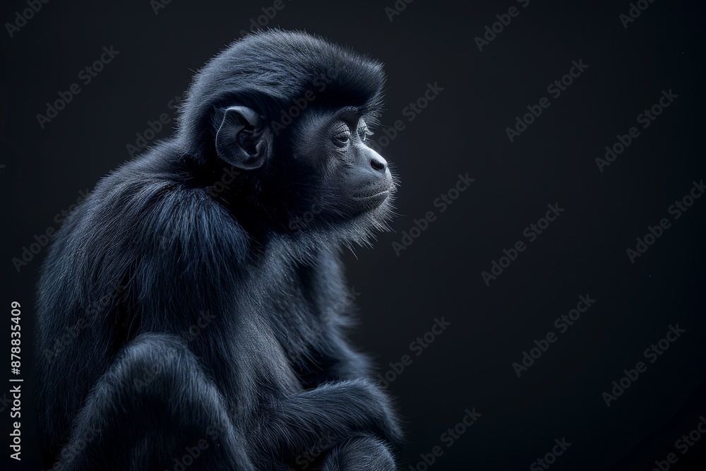 Fototapeta premium the beside view Javan Gibbon, left side view, isolated on black background