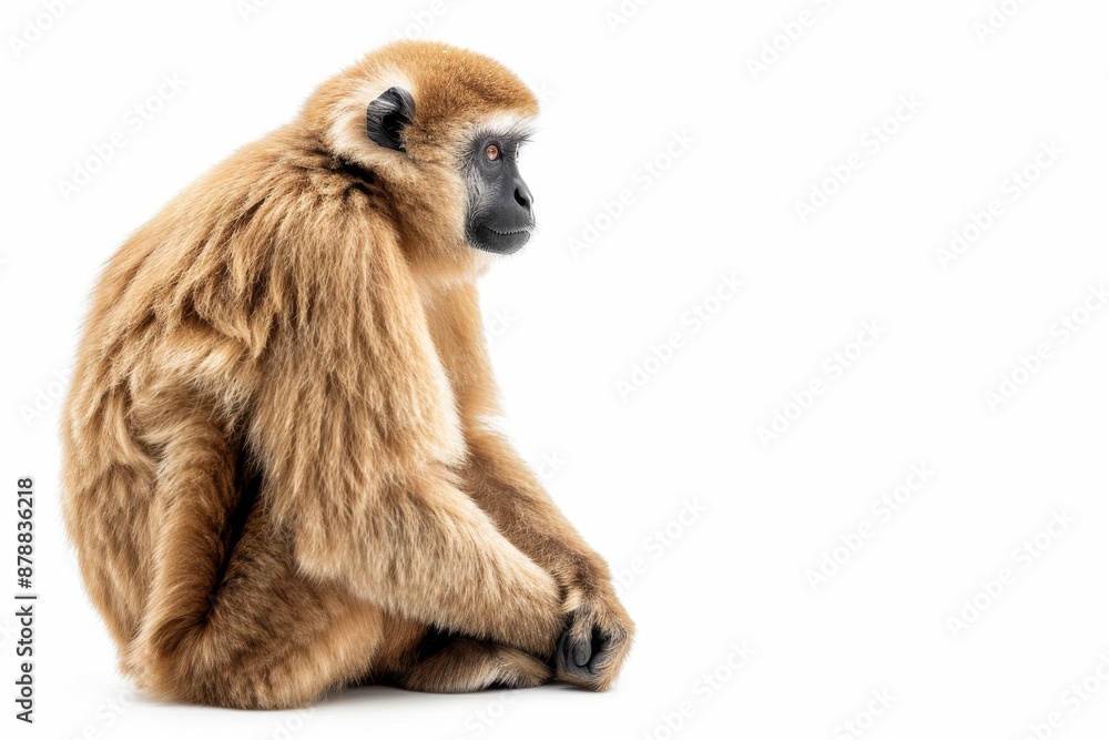 Fototapeta premium the beside view of a Javan Gibbon, left side view, isolated on white background