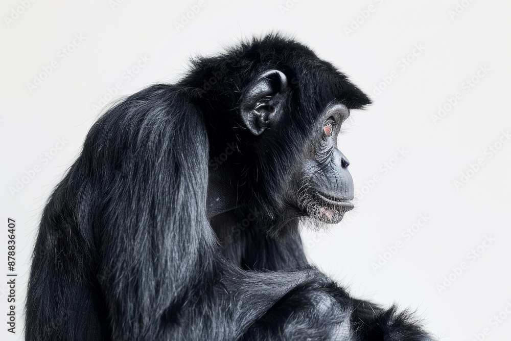 the beside view of a Siamang, left side view, isolated on white background the beside view of a Siamang, left side view, isolated on white background