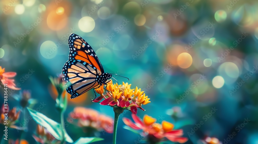 Generate a photo of a monarch butterfly on a flower Generate a photo of a monarch butterfly on a flower