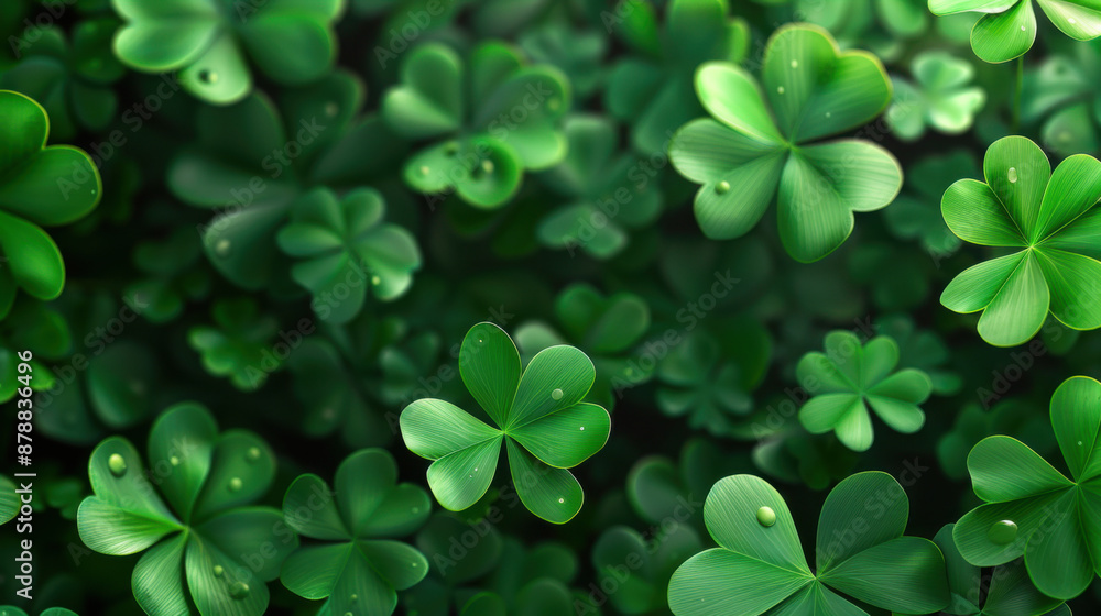 A close-up view of fresh green clover leaves with water droplets, symbolizing nature, luck, and growth. A close-up view of fresh green clover leaves with water droplets, symbolizing nature, luck, and growth.
