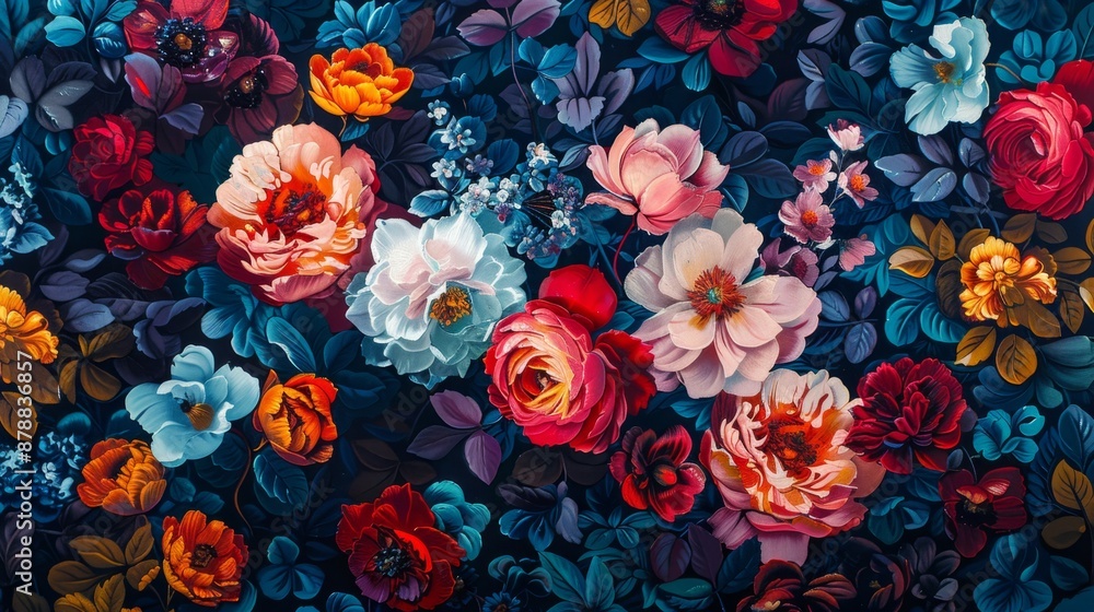 Fototapeta premium oil-slick floral design, luminous floral prints with oil textures form an enthralling backdrop, perfect for a contemporary look