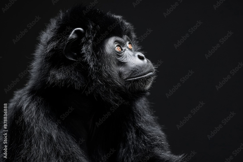 the beside view Siamang, left side view, isolated on black background