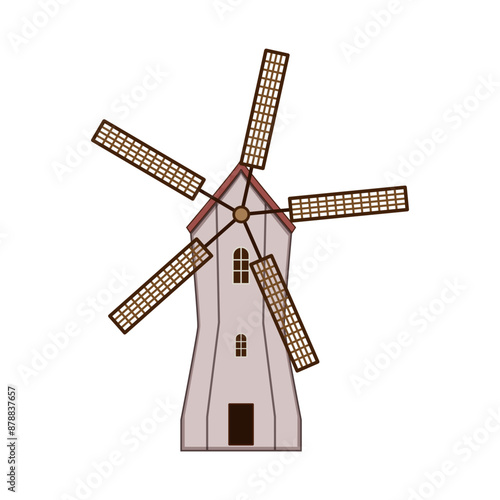 field mill farm cartoon. landscape logo, wind village, hand flour field mill farm sign. isolated symbol vector illustration