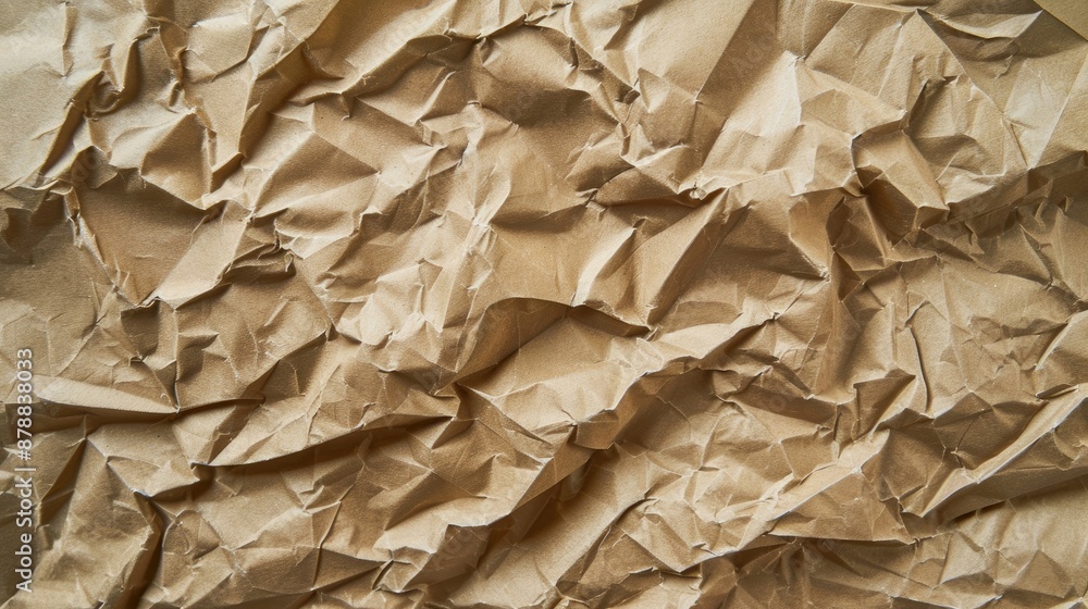 Kraft paper crumpled on a flat surface with a top view Kraft paper crumpled on a flat surface with a top view