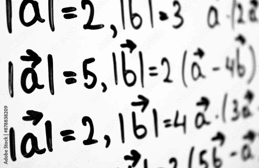 An algebraic equation written in marker on a white board. Math concepts, calculating equations. An algebraic equation written in marker on a white board. Math concepts, calculating equations.