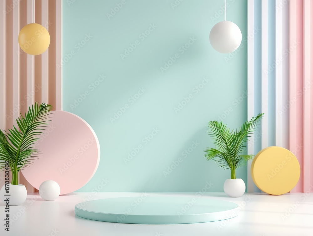 Fototapeta premium Pastel Podium: A Modern Display of Geometric Forms