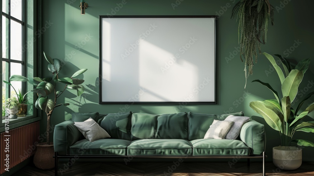Mockup poster frame close up in interior background, 3d render. Living wall Mockup poster frame close up in interior background, 3d render. Living wall