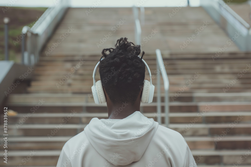 Young man wearing headphones outdoors