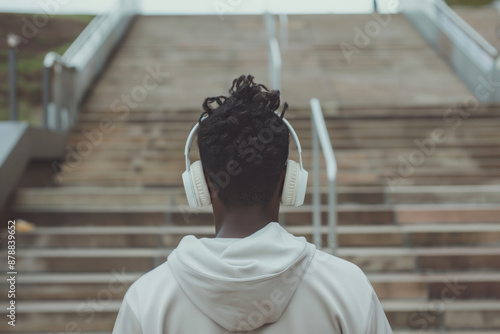 Obraz na płótnie Young man wearing headphones outdoors w salonie