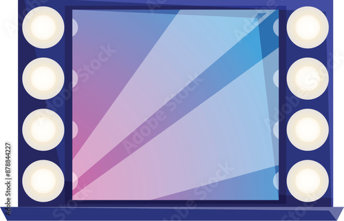 Makeup mirror with lights illuminating a colorful background, perfect for beauty and cosmetics concepts