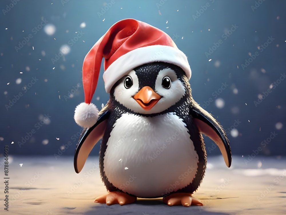 There is a penguin wearing a santa hat and scarf generative ai There is a penguin wearing a santa hat and scarf generative ai