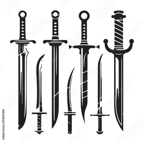 set of swords silhouettes vector illustration