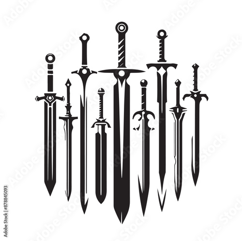 set of swords silhouettes vector illustration