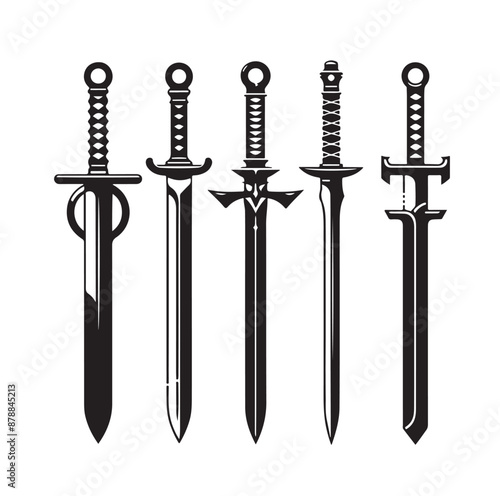set of swords silhouettes vector illustration