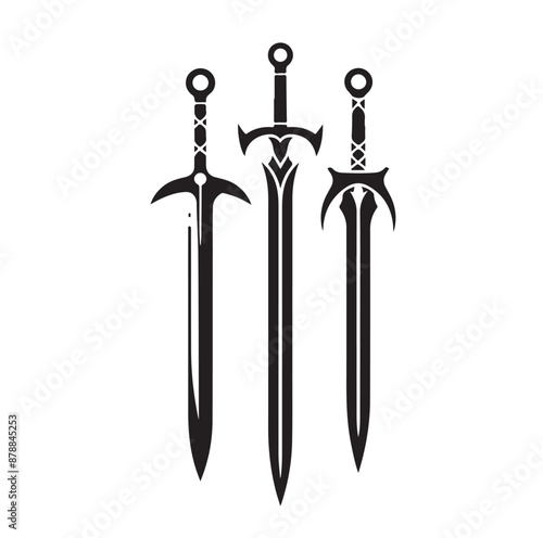 set of swords silhouettes vector illustration