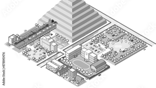 俯瞰から見た立体の町並みのベクターイラスト