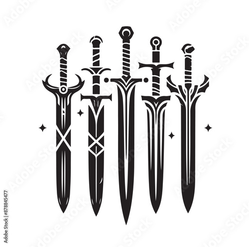 set of swords silhouettes vector illustration