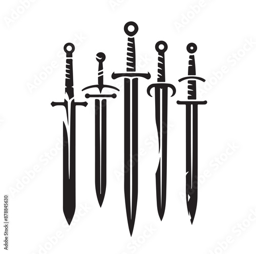 set of swords silhouettes vector illustration