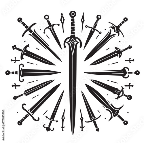 set of swords silhouettes vector illustration