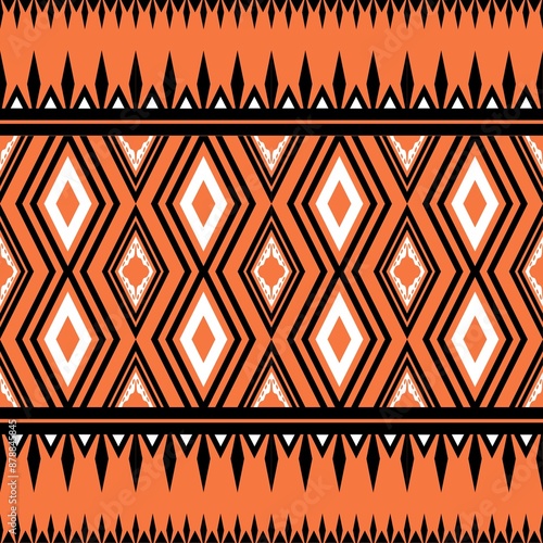 geometric pattern in black, white, and orange