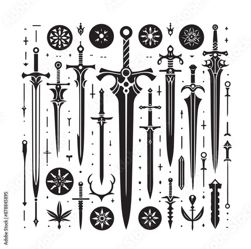 set of swords silhouettes vector illustration