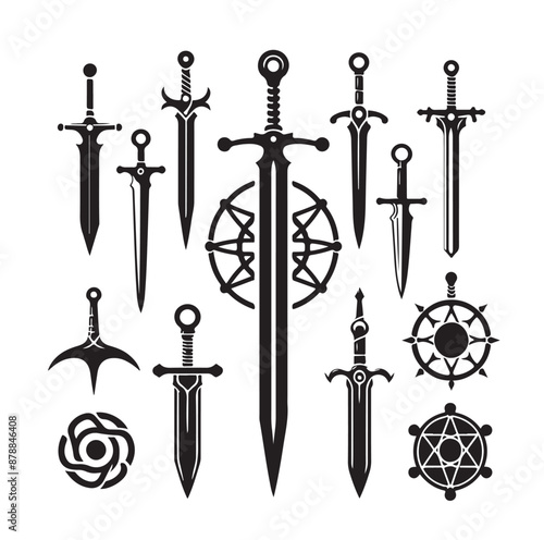 set of swords silhouettes vector illustration