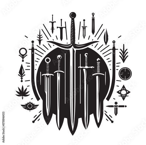 set of swords silhouettes vector illustration