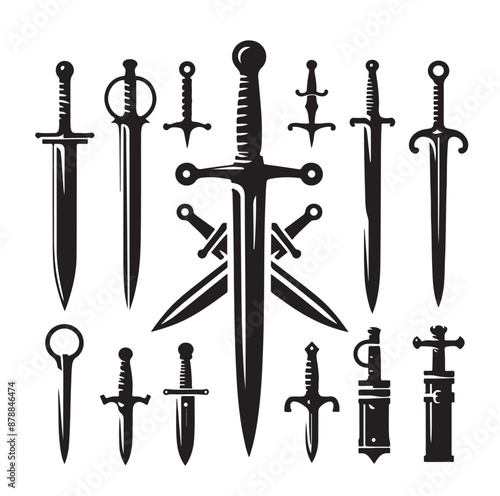 set of swords silhouettes vector illustration