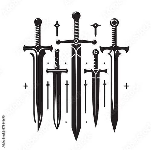 set of swords silhouettes vector illustration
