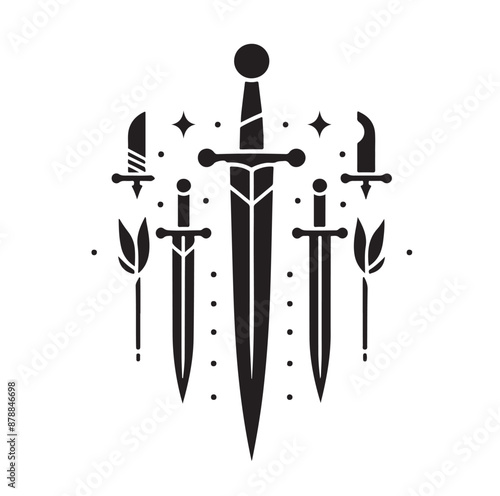 set of swords silhouettes vector illustration