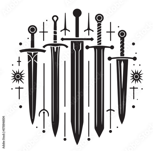 set of swords silhouettes vector illustration