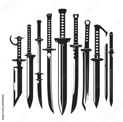 set of swords silhouettes vector illustration