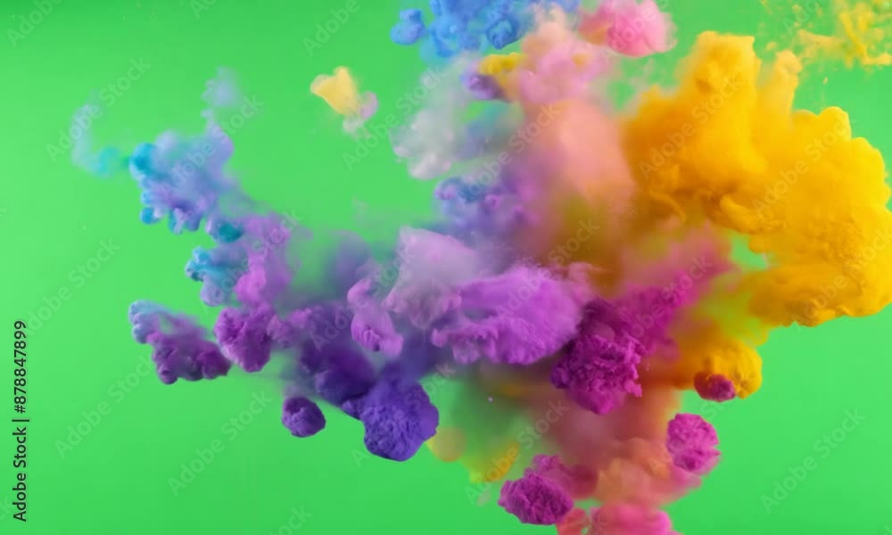 Colorful Powder Explosion on Green Screen Colorful Powder Explosion on Green Screen