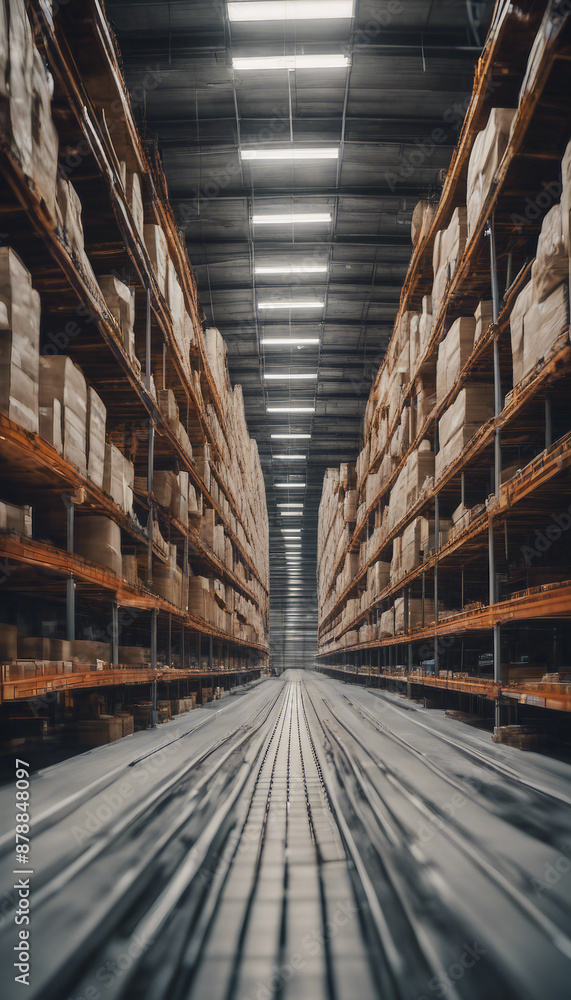 Inside an automated warehouse with a long conveyor belt AI Inside an automated warehouse with a long conveyor belt AI