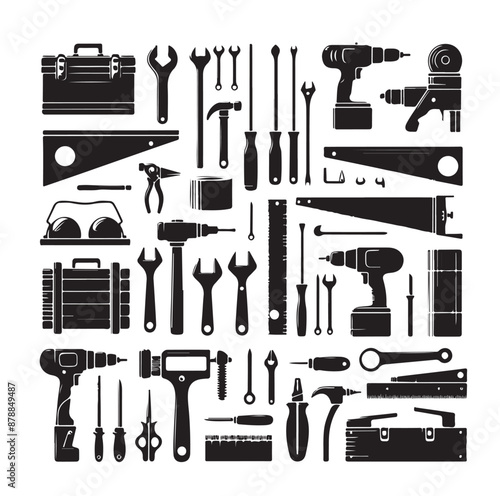 Set of Carpentry tools silhouettes vector illustration