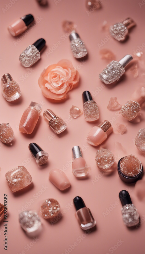 Nail art of cosmetics made from peach and diamonds beautiful Nail art of cosmetics made from peach and diamonds beautiful