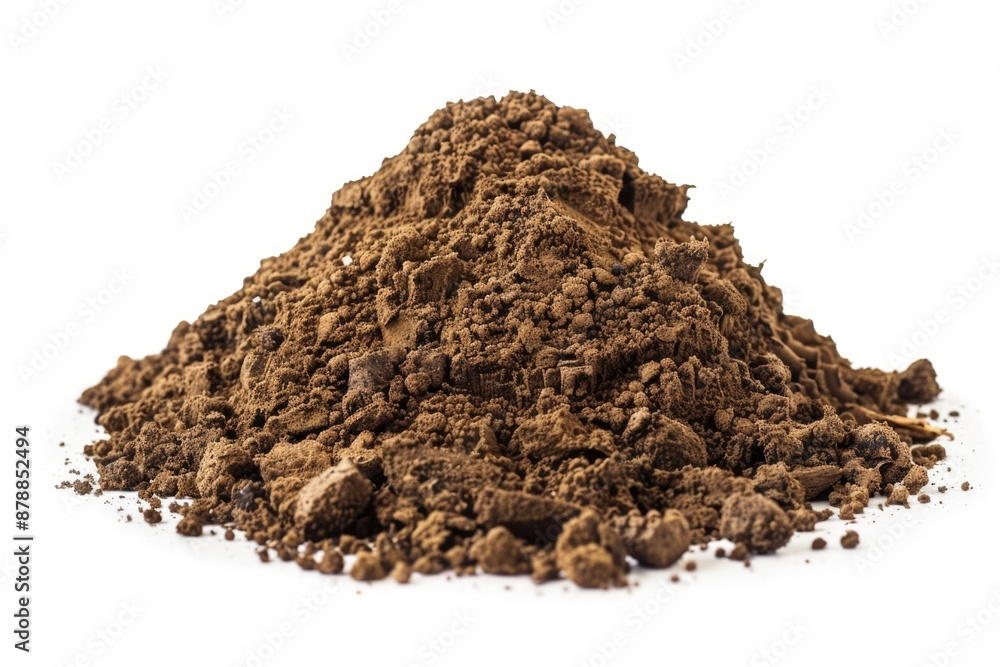 A close-up shot of a pile of dirt on a clean white surface, great for use in environmental or scientific contexts A close-up shot of a pile of dirt on a clean white surface, great for use in environmental or scientific contexts