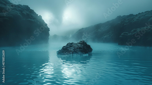 Icebergs in Jokulsarlon lagoon beneath Breidamerkurjokull glacier Sudhurland, Iceland. Place for text or advertising photo