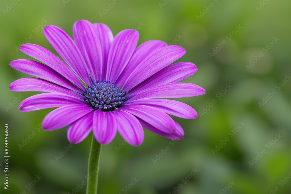 A vibrant purple daisy flower in full bloom against a soft-focus green background, capturing the intricate details and natural beauty. A vibrant purple daisy flower in full bloom against a soft-focus green background, capturing the intricate details and natural beauty.
