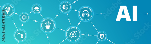 Ai technology, Artificial Intelligence. Artificial intelligence icon set. Containing machine learning, data science, AI, virtual assistant, generative AI, technology, Turing test and more.