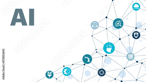 Ai technology, Artificial Intelligence. Artificial intelligence icon set. Containing machine learning, data science, AI, virtual assistant, generative AI, technology, Turing test and more.